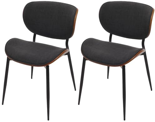 Mendler 2er-Set Esszimmerstuhl HWC-O45, Bugholz Stoff (370g/m²) Öko-Tex FSC®-Zertifiziert - Walnuss-Optik, dunkelgrau