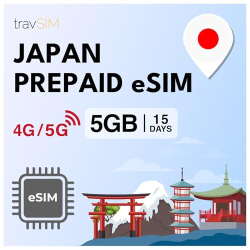 travSIM eSIM Japan | 5GB Mobile Daten | Funktioniert auf iOS und Android Geräten | Der Plan auf Dieser Japan eSIM ist 15 Tage lang gültig.