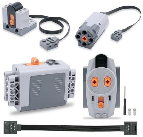 Servo Motor Function Set,QIQIAZI 6-in-1 Elektrisch Spielzeug Kit mit M-Motor, Fernbedienung, Empfänger, Batteriebox, Verlängerungskabel Kompatibel mit Technik