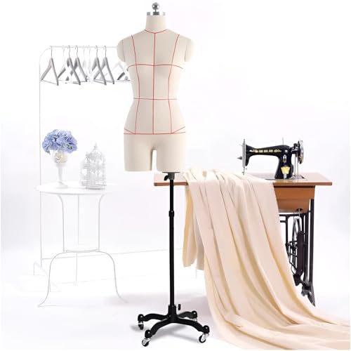 XSDAJSD Schneiderpuppe, verstellbare Größe, weiblich, Übergröße, Torso-Mannequin, Schneiderpuppe mit Standardaufkleber und Rädern, für Schulschneiderinnen, Anfänger, L-Modell 84, Weiß