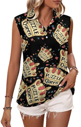 Jigsaw Puzzle Queen Polo Shirt Women Sleeveless Tank Tops Golf Tennis Shirts Casual S