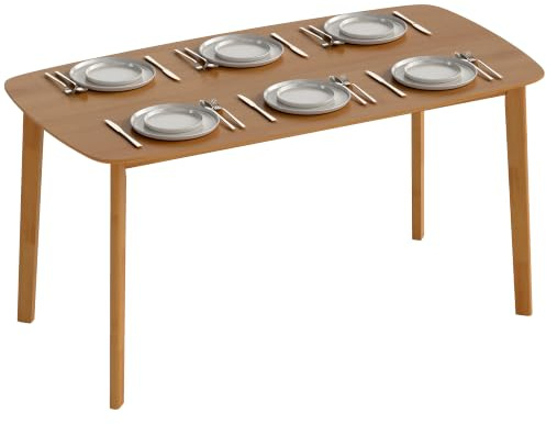 HOMCOM 150 cm Rectangular Dining Table with Round Corners, Light Brown | Rustic Kitchen Table, Solid Wood Frame, Dining Room, Living Room, Home Office