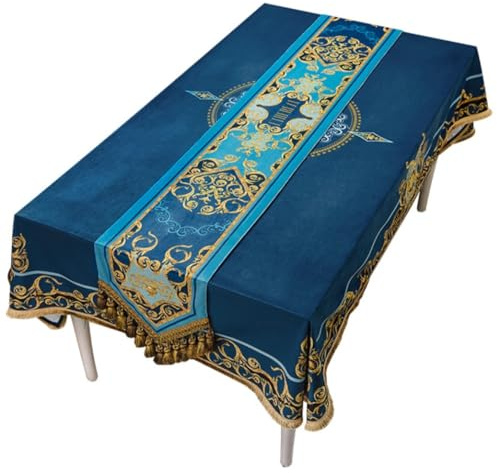 AMYSTY Tischläufer Tischdecke Blau-Goldener Retro-europäischer Tischläufer, Amerikanisches Licht, Bettflagge, TV-Schrank, Couchtisch, Langes Dekoratives Tuch Tischläufer für Küche(33 * 220cm)