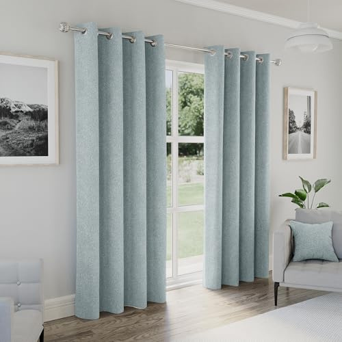 Enhanced Living Austin Eyelet Curtains Blue 90x72 Inch (229x183cm) | 100% Blackout Thermal Noise Reducing, for Living Room and Bedroom