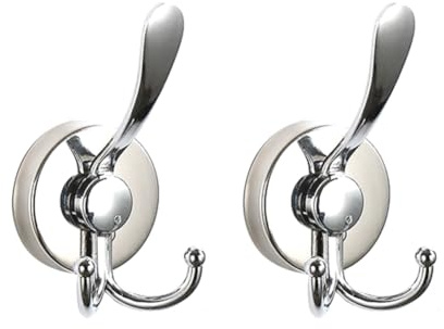 Osmond 2pcs Stainless Steel Sucker Double Hook Punch-Free Powerful Sucker Hook Reusable Rust-Proof Clothes Hook Silver