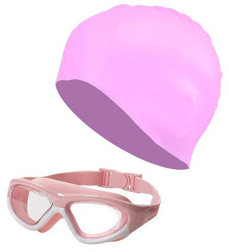 MUNSKT Swimming Goggles Équipement de Natation pour Enfants (6-16 Ans) - Lunette de Natation Antibuée UV + Bonnet de Bain, Vision Large, Anti-Fuite pour Garçons Filles