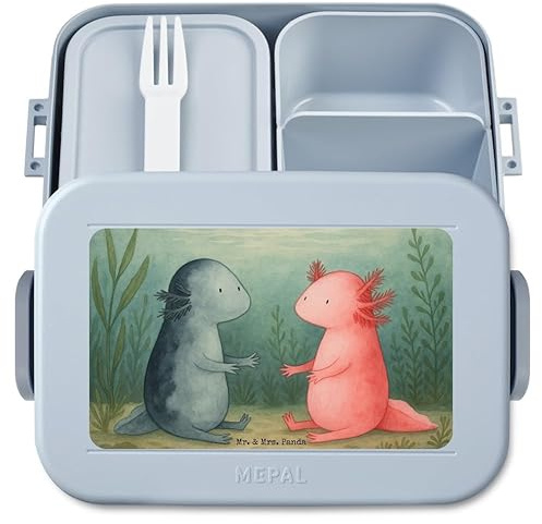 Mr. & Mrs. Panda Lunchbox Axolotl Liebe Design - Geschenk, Bentobox, Bento Box, Valentinstag, Lurche, Snackbox, Vesperbox, Bento-Brotdose
