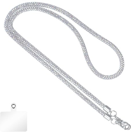 Bewudy Handykette Glitzer Lang, Universal Schlüsselanhänger Handyband zum Umhängen Schlüsselband mit Bling Strass Handy Kette für Handys Kameras Schlüsselanhänger ID Kartenhalter
