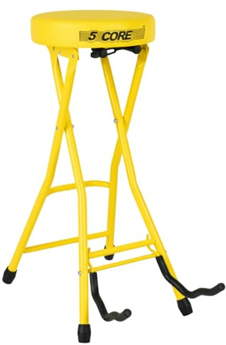 5 CORE Guitar Stool with Guitar Stand Foot Rest Portable Folding Chair with Padded 3.15 Seat and Rubber Feet for Home Studio On Stage and School Yellow - GSTOOL YLW