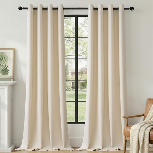 HushLoom Verdunklungsvorhänge Leinenoptik Thermo Hellbeige H260 x B140cm | Thermovorhang 2er Set mit Ösen Vorhänge 100% Blackout Hitzeschutz Gardinen für Schlafzimmer Wohnzimmer Kinderzimmer