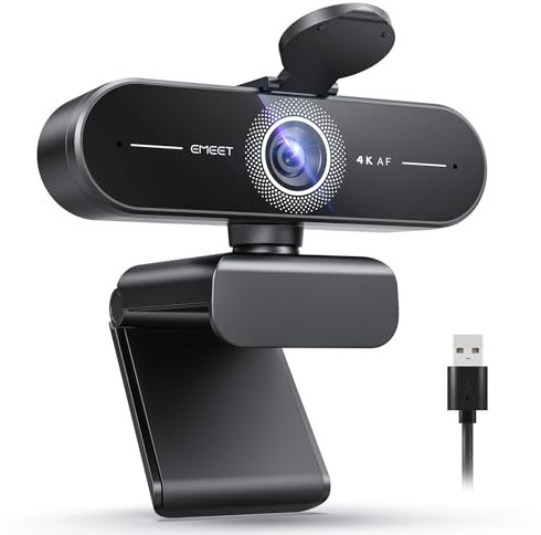 eMeet C60E 4K Webcam, Mise au Point Automatique PDAF, Double Microphone, Caméra de Streaming en Direct avec Correction Automatique de la Luminosité, Webcam USB Plug & Play pour PC et Mac