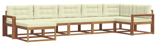 vidaXL Outdoor-Sofagarnitur mit Kissen 7 pcs Natur und Creme, Modernes Akazienholz Outdoor-Sofaset, langlebige Gartenmöbel, Flexible Anordnung für die Terrasse, Bequeme Lounge im Hinterhof