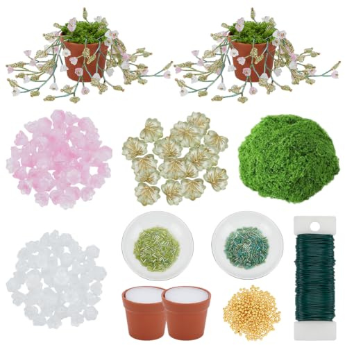 FREEBLOSS DIY Set Zum Basteln von Maiglöckchen Mit Glasperlen Inklusive Mini Hängepflanze Aus Kunststofftopf Und Kunststoff Perlen Perlen Set Für Die Wanddekoration