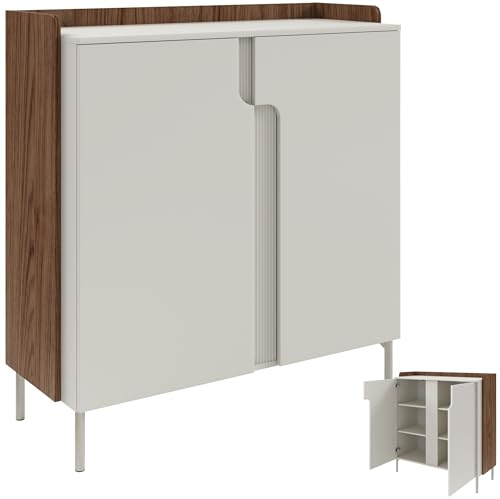 Beautysofa24 POSITIVO Kommode 2-türig 103x110x42 cm, Highboard Schrank mit Metallbeinen, Tip-ON-System (Push-to-Open), Alba Nussbaum