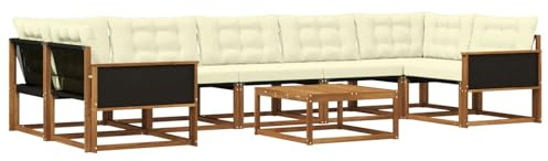 vidaXL Outdoor-Sofagarnitur mit Kissen 8 pcs Natur und Creme, Moderne Garten-Sofaset, wetterfeste Möbel, schicke Kollektion, bequemes Loungesofa für die Terrasse
