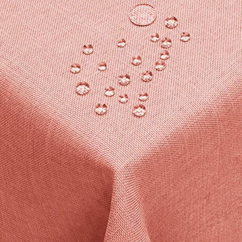 Leinen Optik Tischdecke Tischtuch Tafeldecke Leinendecke Abwaschbar Wasserabweisend Eckig 110 x 140 cm Altrosa/Rosa Fleckschutz Pflegeleicht mit Saumrand Leinentuch