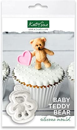Katy Sue Baby Teddy Silicone Mould for Cake Decorating & Craft for Fondant, Sugar Paste, Gum Paste & Air Dry Clay from Katy Sue Designs Fondant Moulds. Teddy is 38 x 35 x 8mm (1.5 x 1.4 x 0.3 Inch)