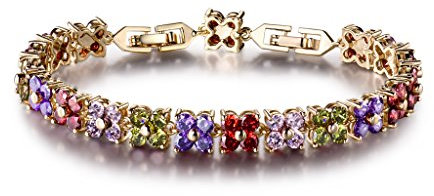 GULICX - Braccialetto tennis con cristalli, con semplici elementi quadrati in stile romano, placcato in oro con zirconi, da donna e placcato Oro, colore: Multicolore, cod. L109c