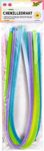 folia 77897 - Chenilledraht, Pfeifenputzer, 10 Stück sortiert in pastell Farben, Durchmesser 8 mm und 50 cm lang, ideal für Kinder zum Basteln und Gestalten von Tieren, Figuren und anderen Formen