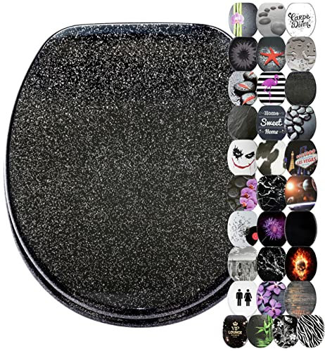 Sanilo Toilet Seat, Wide Choice of Black Toilet Seats, Stable Hinges, Easy to Mount (Glittering Black)