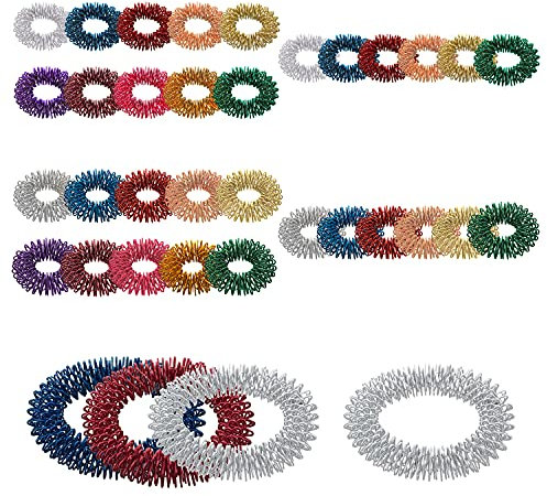 Massageringe Yin Yang - zur Fingermassage oder Zehenmassage aus Edelstahl | 36 Ringe | Mix-Tüte mit verschiedenen Stärken, Durchmessern und Farben | ArthroRoller