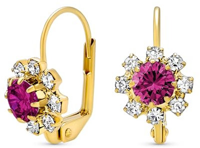 Fucsia Rosa Y Blanco De Cristal De La Flor De 18 Quilates Chapado En Oro De Latón De Palanca De Vuelta Pendientesde Gota Para Las Mujeres De Rubí Simulado