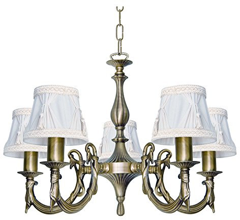 Premium Kronleuchter Hängeleuchte aus Messing bronziert Jugendstil E14 bis 40W 230V Stoff gewebt Wohnzimmer Esszimmer Lampe Leuchte Beleuchtung Pendelleuchte Pendellampe Hängelampe