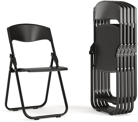 Flash Furniture 6 Pk. Hercules Series 880 lb. Capacity Heavy Duty Black Plastic Folding Chair with Built-in Ganging Brackets