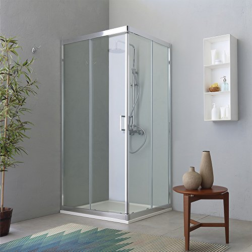 Kiamami Valentina Paroi de Douche d'angle Deux Portes coulissantes Transparentes 80x100 profilé Plat | Fly