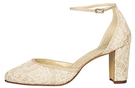 Rainbow Club Brautschuhe Lavinia - Pumps, Riemchen, Ivory/Creme, Satin, Spitze überzogen, Bequem, Tanzschuhe, Hochzeitsschuhe, Blockabsatz - Gr 37 EU 4 UK