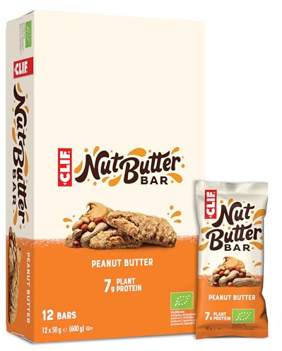 CLIF Nut Butter Bar | Protein Bar with 7g Plant Protein | Peanut Butter | Organic Snack Bars for On‑the‑Go | 12 x 50 g