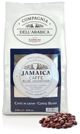 Caffè Corsini Compagnia dell'Arabica Jamaica Blue Mountain Caffè Monorigine in Grani, lo Specialty Coffee dalle Alture della Giamaica, Intenso e Fruttato, Confezione da 250 g in Grani