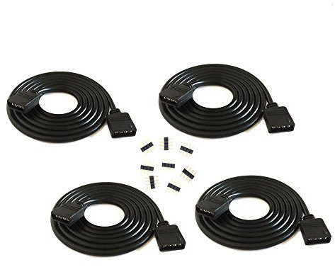 4 pcs/Pack Black 2M 6.56ft 4 Color RGB Extension Cable LED Strip Connector Extension Cable Cord Wire 4 Pin LED Connector for SMD 5050 3528 2835 RGB LED Light Strip ,RGB Wire,RGB Extension Cable