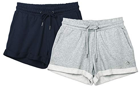 icyzone Damen Sportshorts 2er Pack Kurze Sporthose Atmungsaktive Laufshorts Bequeme Trainingsshorts für Fitness Gym (L, Navy/Grey)