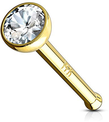 Autiga® Nasen-Piercing 14 Karat 585 Echtgold Stecker Nasenstecker Stift Zirkonia Kristall Gold 0,8 mm