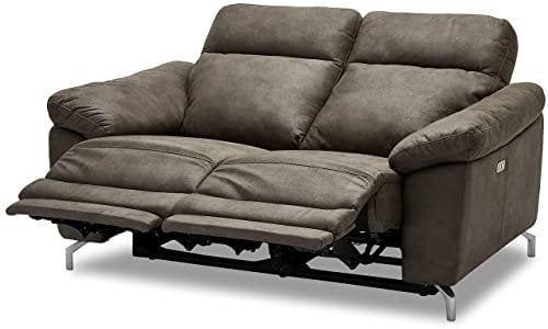Furnhouse Ibbe Design Braun Stoff 2er Sitzer Relaxsofa Couch mit Elektrisch Verstellbar Relaxfunktion Heimkino Sofa Doha mit Fussteil, Federkern, 162x96x101 cm, Brown Fabric