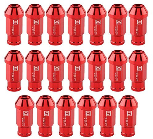 Terisass 20Pcs Car Tire Screw Racing Wheel Aluminium Nut M12X1.5 (Red) + M12 X 1.25 Wheel Nuts Closed + Lug Nuts Ep3 + Wheel Nuts
