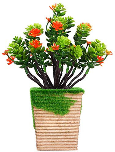 Flikool Künstliche Sukkulenten im Topf Künstliche Blumen Begonie Blüht Fälschung Mini Kunstpflanze Künstliche Pflanzen Bonsai für Büro Zuhause Wohnzimmer Tabelle Fensterbrett Balkon Deko - Orange