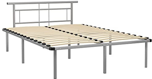 vidaXL Bettgestell Bett Metallbett Schlafzimmerbett Doppelbett Bettrahmen Ehebett Lattenrost Schlafzimmermöbel Grau Metall 140x200cm