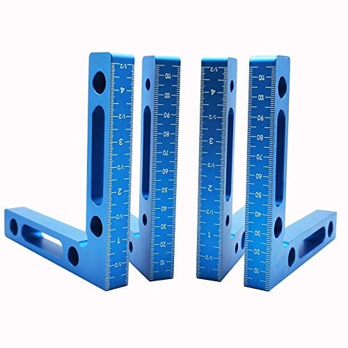 90 Degree Positioning Squares, 4.7 x 4.7 L-Type Corner Clamping Square, Aluminium Alloy Right Angle Clamps Woodworking Carpenter Tool for Clamping to Boxes Picture Frames Shelf Cabinets (4, Blue)