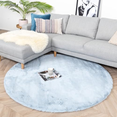 FRAAI | Home & Living Hochflor Teppich Rund - Comfy Supreme Hellblau - Shaggy, Einfarbig - Modern, Skandinavisch - Wohnzimmer, Esszimmer, Schlafzimmer - Fellteppich - Carpet