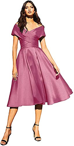 N/ C Élégante robe de cérémonie de remise de diplôme longueur thé avec robes de soirée en satin sans bretelles pour femme A-Line pour junior, vieux rose, 46