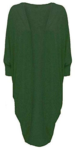 TrendyFashion - Cardigan lungo da donna con maniche a pipistrello e maniche a cascata, Verde bottiglia, 40-42