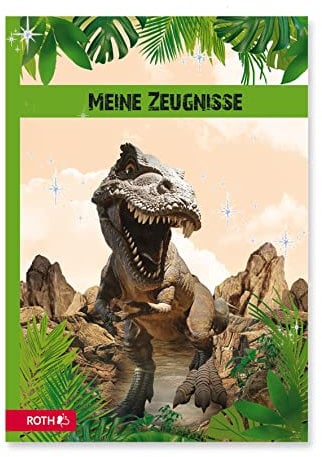 ROTH Zeugnismappe Tyrannosaurus mit Folieneffekt - mit 10 A4 Klarsichthüllen, dokumentenecht - Dokumentenmappe