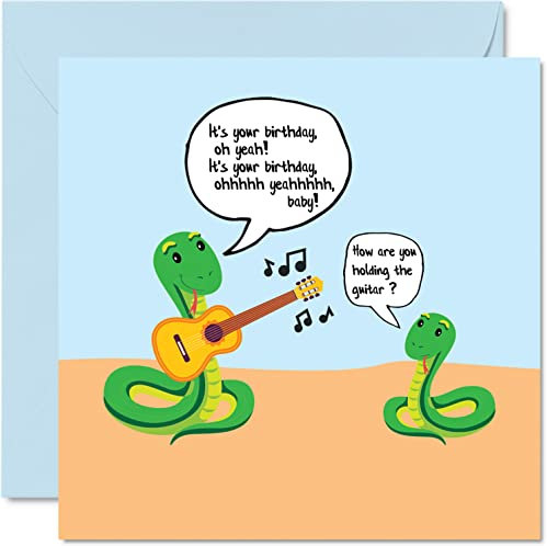 Lustige Geburtstagskarte Männer und Frauen – Schlange spielt Gitarre – Witz Schwester Bruder Geburtstagskarten Sie oder Ihn 145 mm x 145 mm Grußkarten Geburtstagskarten Damen und Herren Tante Onkel