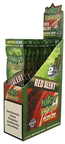 M.L Juicy Jay Hanf Hemp Wraps Aroma Geschmack Flavour Rolling Long Paper King Size Größe Hanf Hemp Natural Tabakfrei ganzer Karton mit 50 x Wraps (Red Alert (Erdbeere))