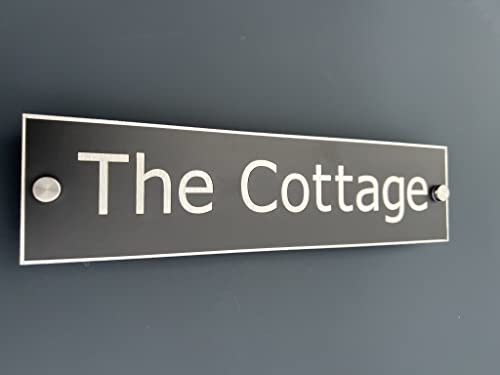 1st 4 Signs Fully Customisable House Name Plates Aluminium Sign 28cm x 7cm Laser Cut White Lettering, including Stainless Steel Standoff Wall Mounts
