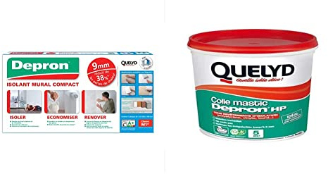 Quelyd Plaques DEPRON Format G9 – Épaisseur 9 mm – Plaque Isolation Thermique – Blanc – 7 Plaques de 1 m² (100 x 100 cm) & Quelyd 30602469 Colle pour DEPRON et matériaux isolants, 1 kg