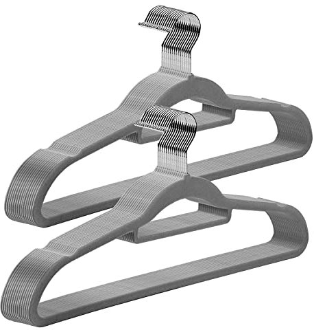 Inhal/Pack 30 kleiderbügel aus Samt (GRAU), Schlank, elegant und widerstandsfähig, Ideal für Hemden, Hosen und Krawatten, ausserdem rutschfest und verknitterten die Kleidung Nicht.
