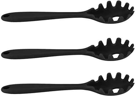 Silicona Pasta Tenedor,3 Pieces Spaghetti Spoon Set,Herramienta de Servidor de Pasta,Clip de Comida para Fideos Espagueti, Utensilios de Cocina Fáciles de Operar(NEGRO)